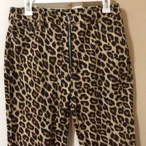High Waisted Leopard Zipper Jeans